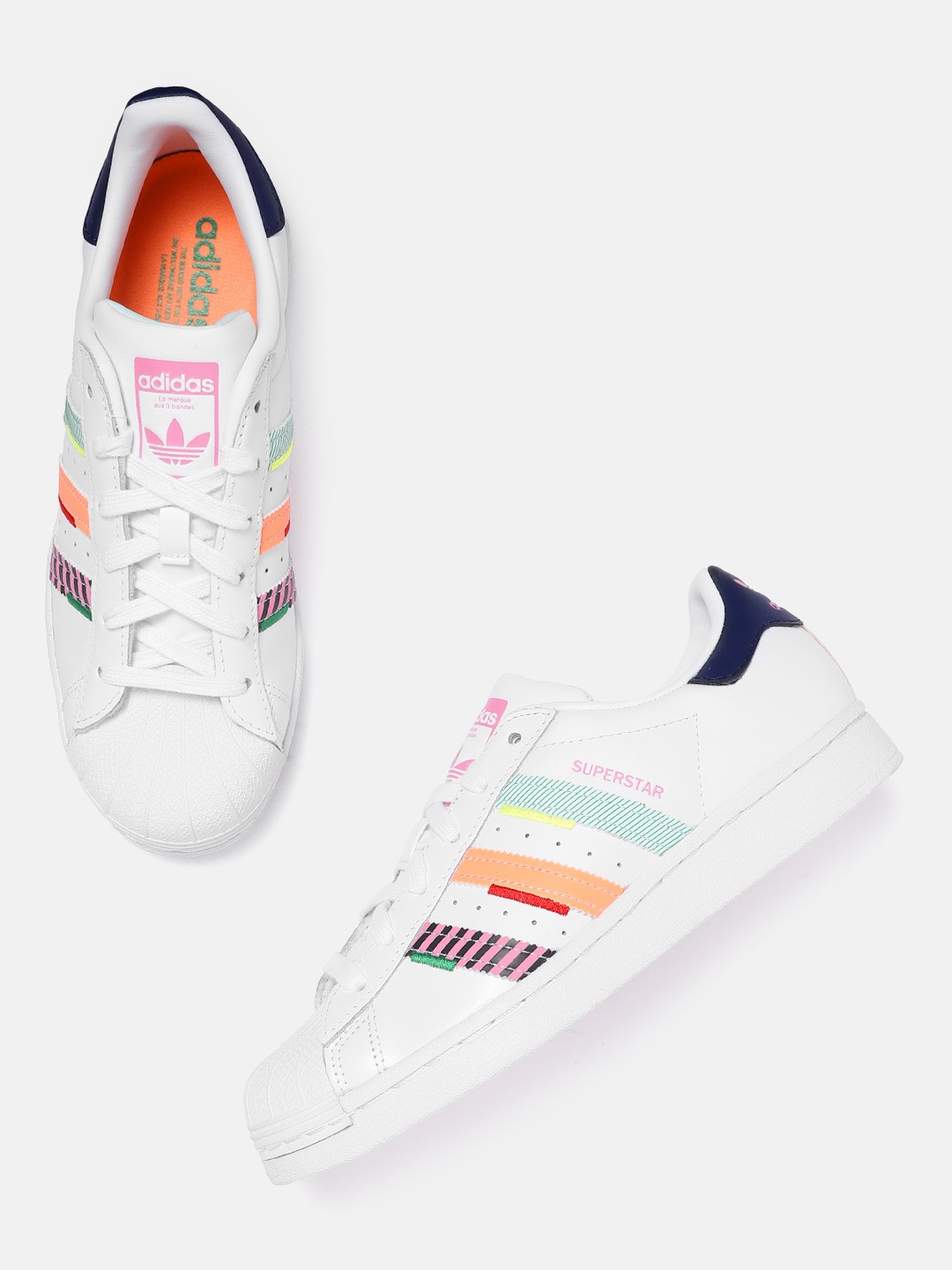 

ADIDAS Originals Women White & Navy Blue Leather Perforated Superstar Sneakers