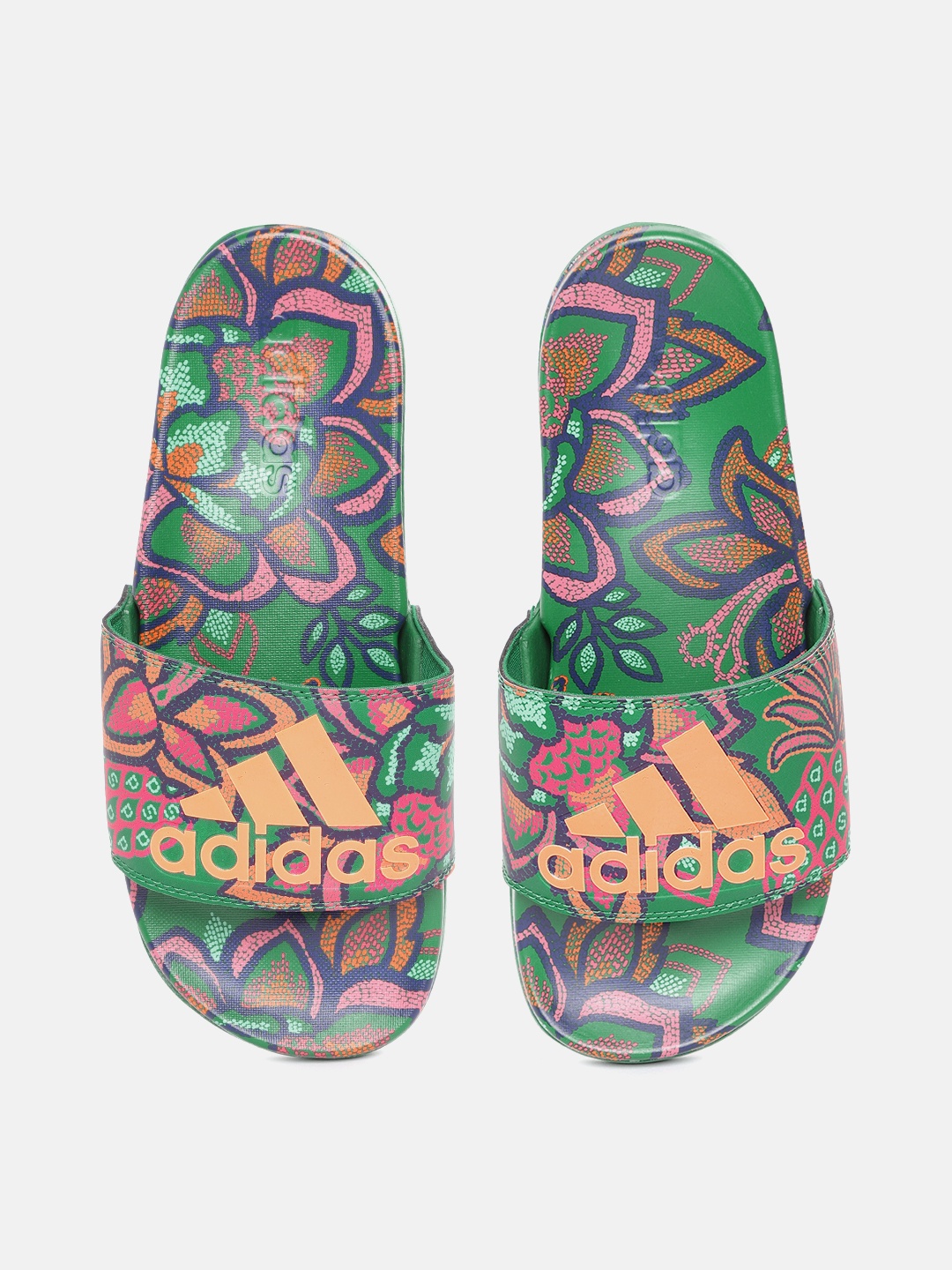 

ADIDAS Women Green & Orange Printed Adilette Comfort Sliders