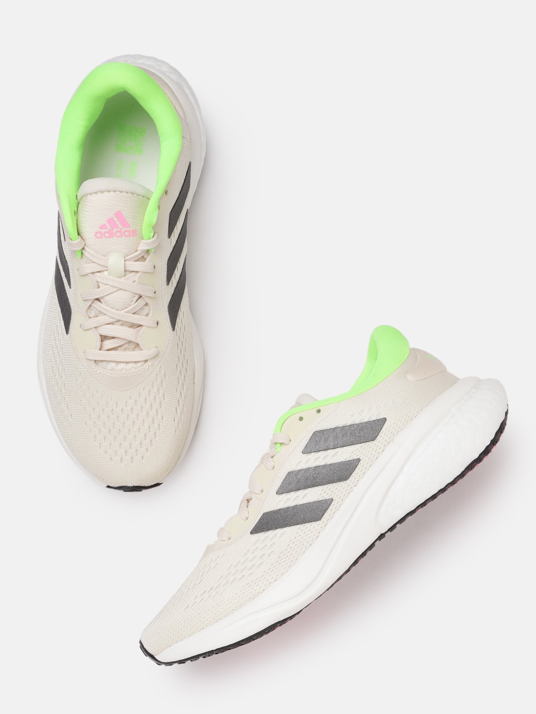 

ADIDAS Women Beige & Black Woven Mesh Design Boost & Bounce Midsole Supernova Running Shoe