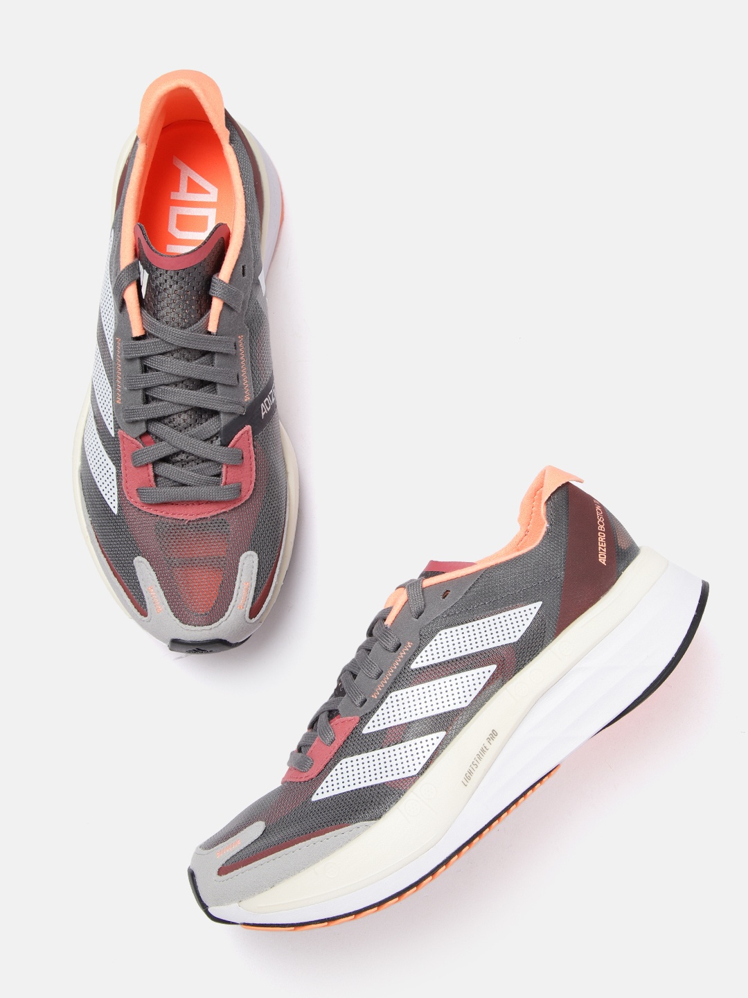 

ADIDAS Women Grey Woven Design Adizero Boston 11 Running Shoes