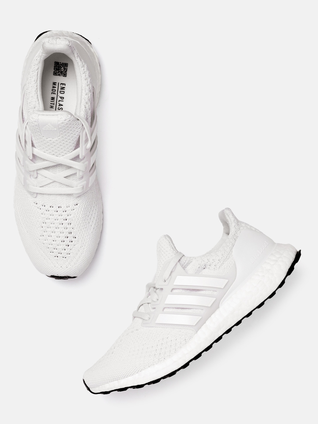 

ADIDAS Women White Woven Design Boost Midsole Ultraboost 5.0 DNA Running Shoes