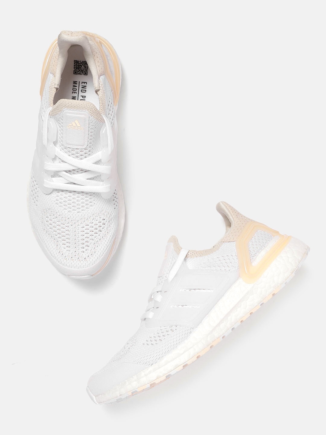

ADIDAS Women White & Cream Woven Design Textile Ultraboost 19.5 DNA Running Shoes