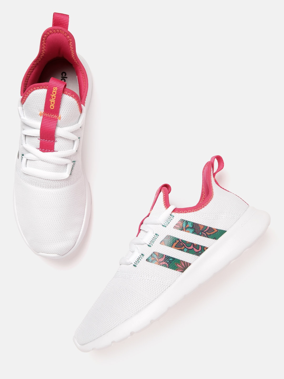 

ADIDAS Women White & Green Woven Design Cloudfoam Pure 2.0 Running Shoes
