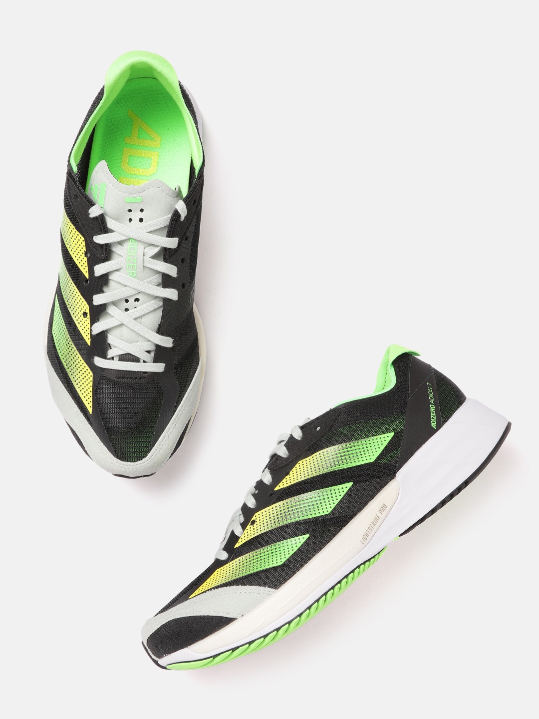 

ADIDAS Women Black & Green Woven Design Adizero Adios 7 Running Shoes