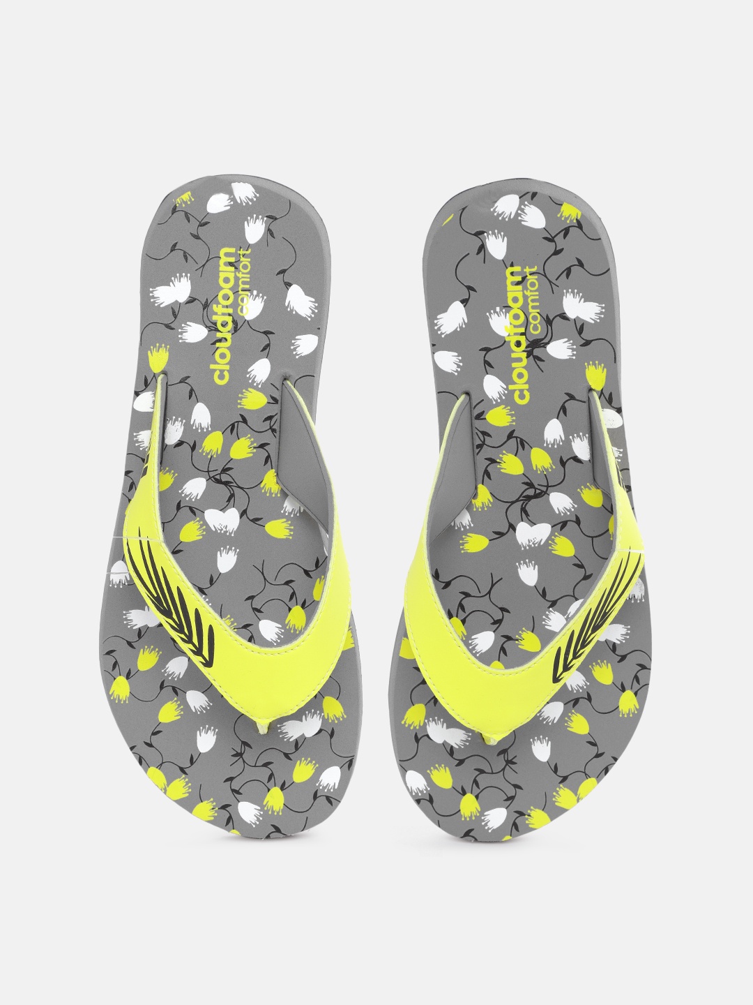 

ADIDAS Women Grey & Yellow Printed Cloudfoam Thong Flip-Flops