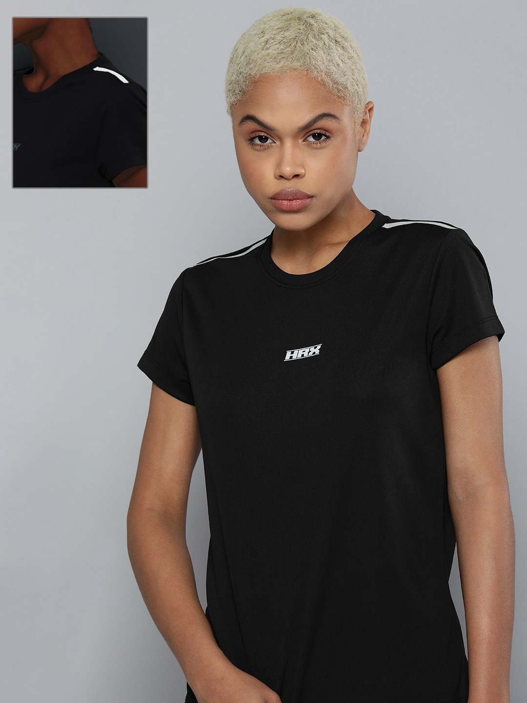 

HRX by Hrithik Roshan Women Black Brand Logo Printed Running T-shirt