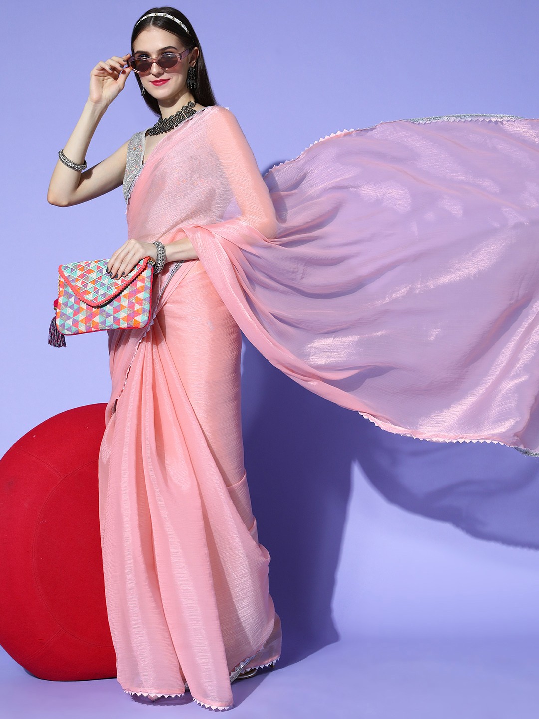 

Kvsfab Solid Saree with Embroidered Border, Pink