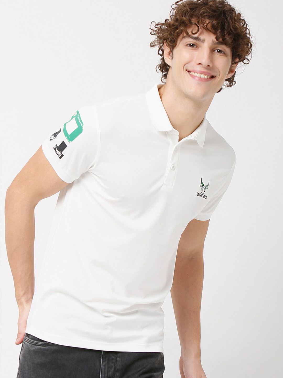 

Rex Straut Jeans Men White Polo Collar Slim Fit T-shirt