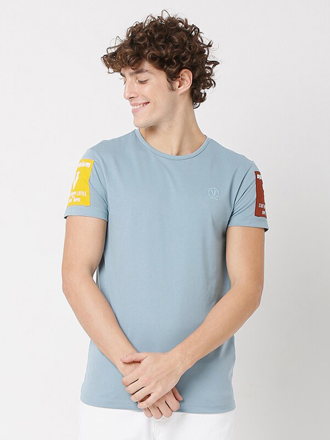 

Rex Straut Jeans Men Blue V-Neck Slim Fit T-shirt