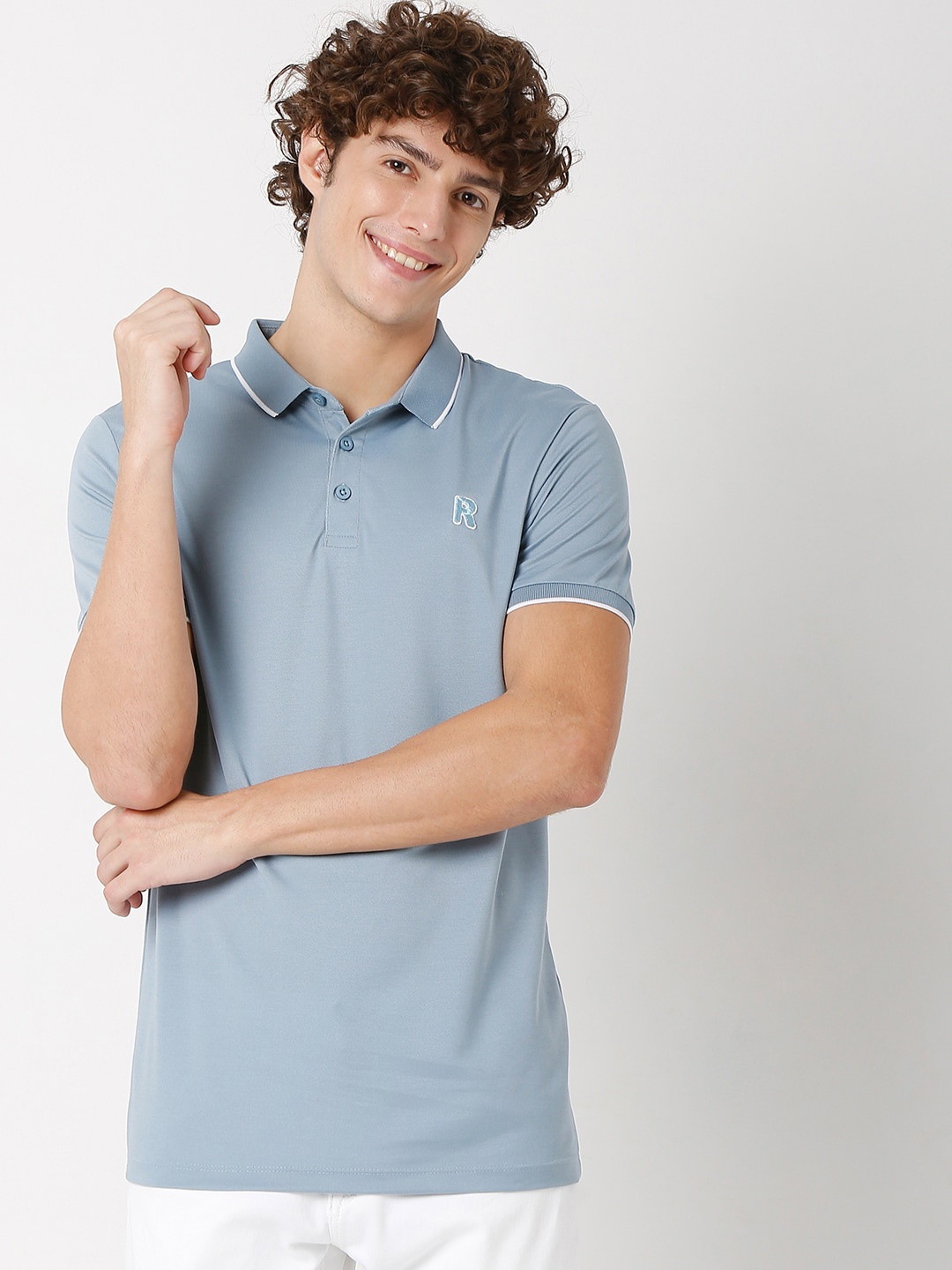 

Rex Straut Jeans Men Blue Polo Collar Slim Fit Cotton T-shirt