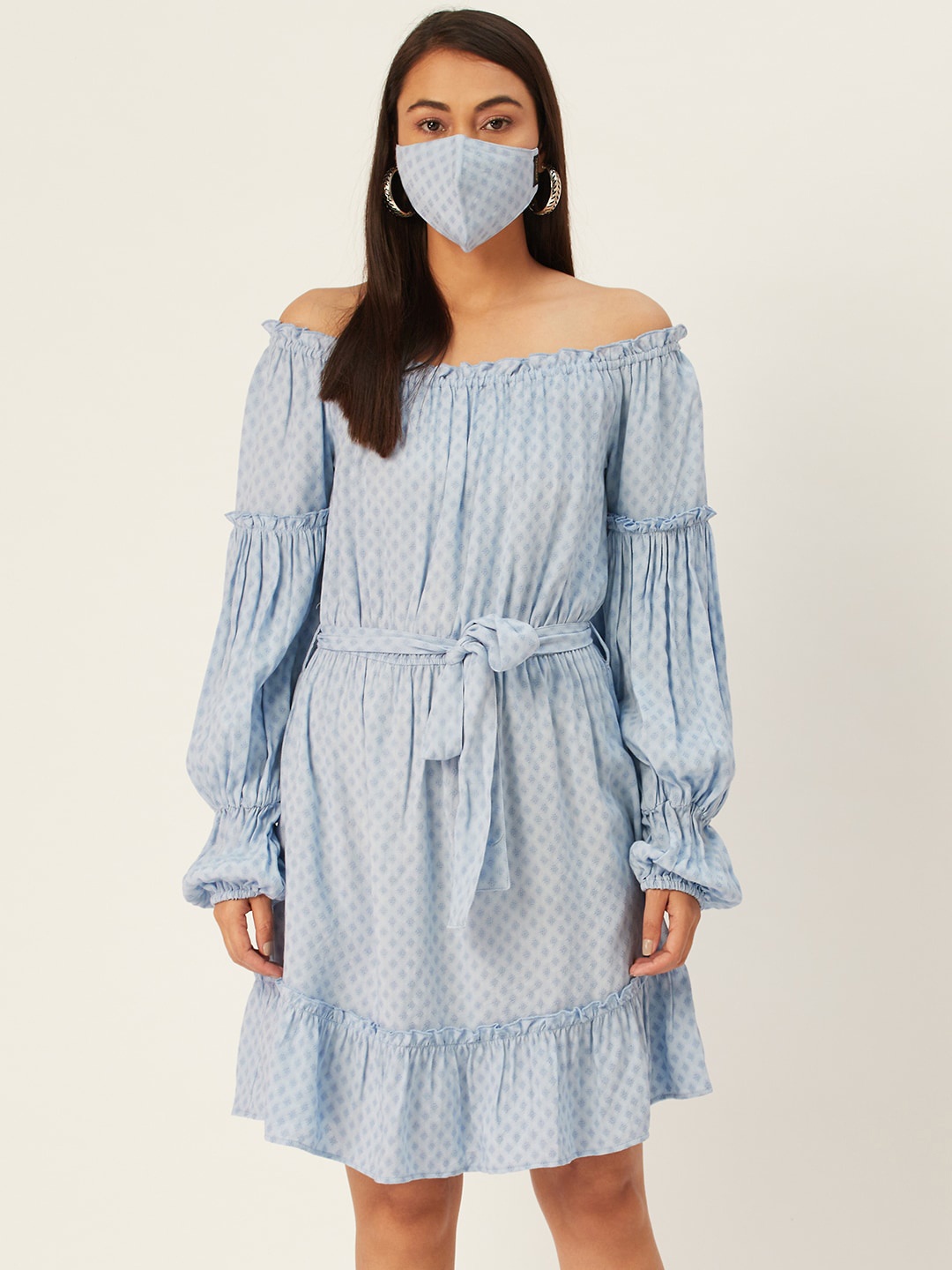 

DIVA WALK EXCLUSIVE Blue Off-Shoulder A-Line Dress