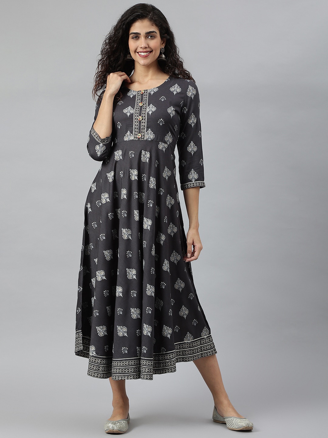 

KALINI Women Grey Ethnic Motifs Printed Anarkali Kurta