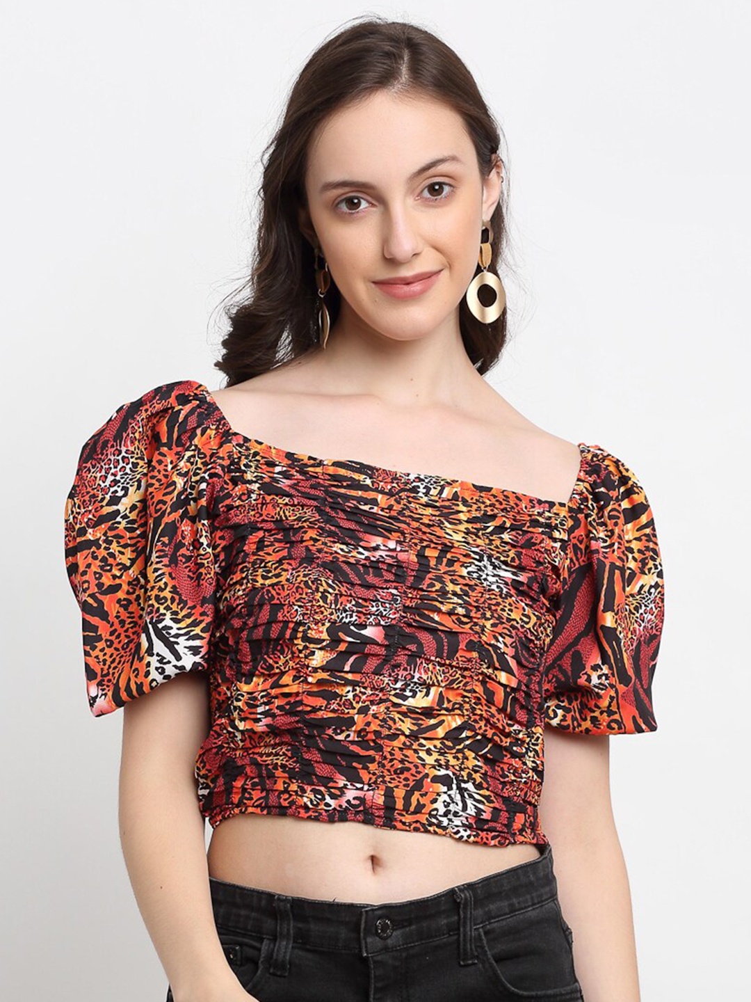 

DIVA WALK EXCLUSIVE Brown Floral Print Bardot Crop Top