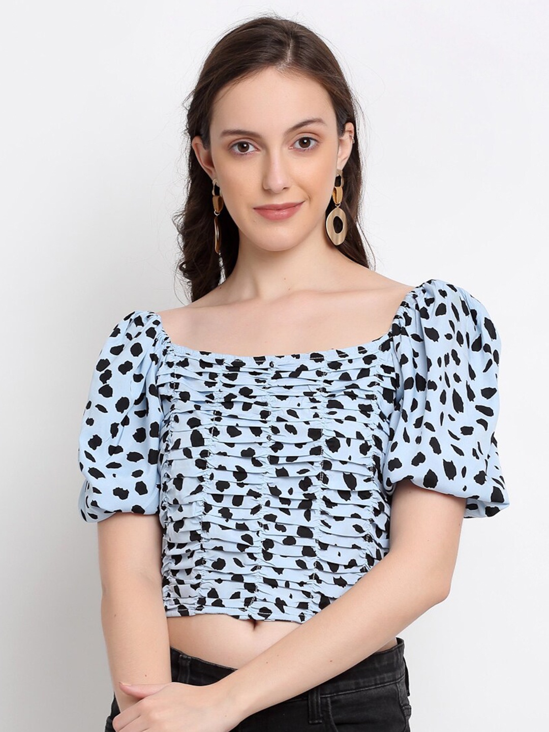 

DIVA WALK EXCLUSIVE Blue Floral Print Bardot Crop Top