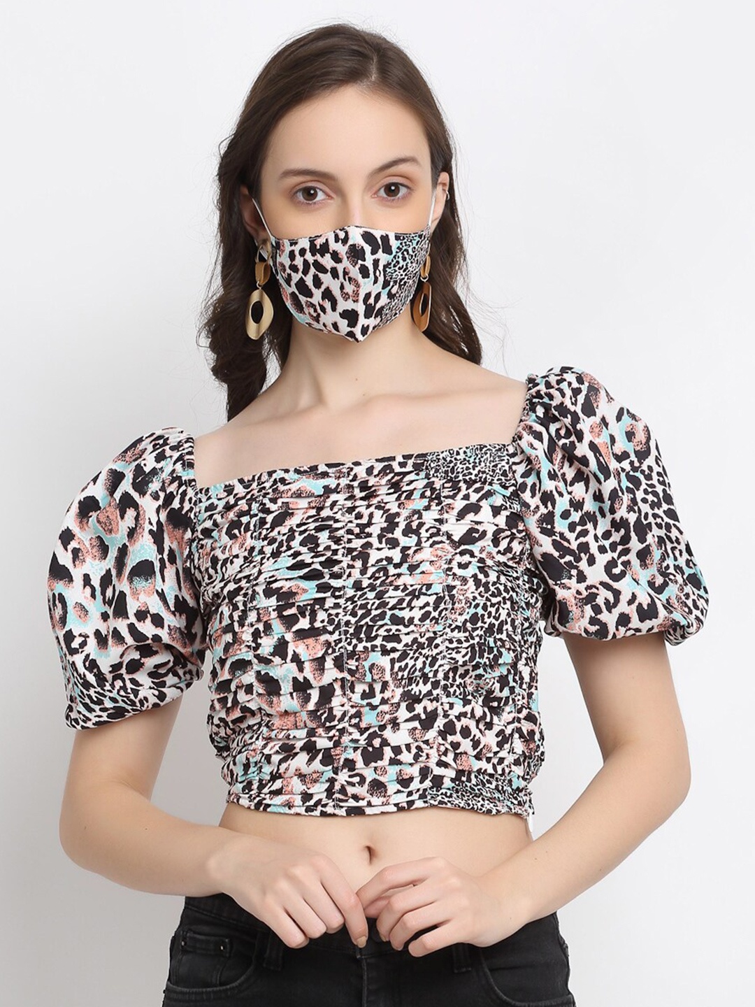 

DIVA WALK EXCLUSIVE Brown Animal Print Bardot Crop Top