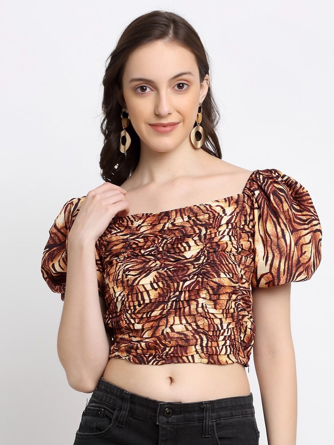 

DIVA WALK EXCLUSIVE Brown Print Tropical Crop Top
