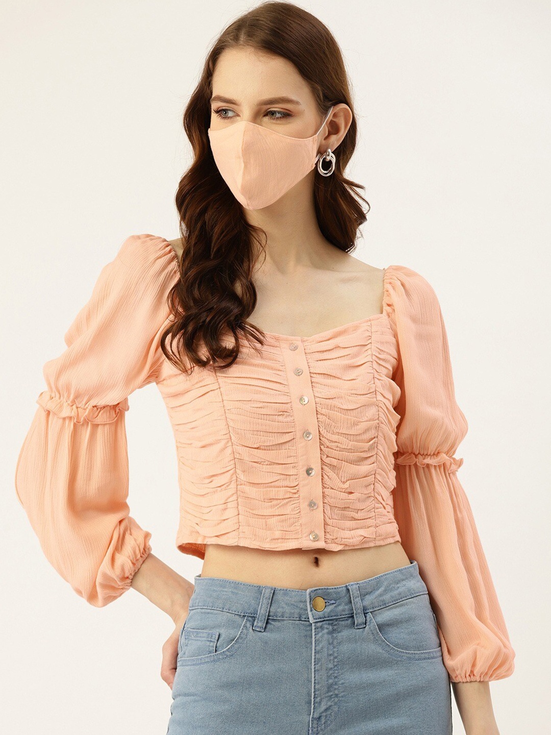 

DIVA WALK EXCLUSIVE Peach-Coloured Crop Top with Mask