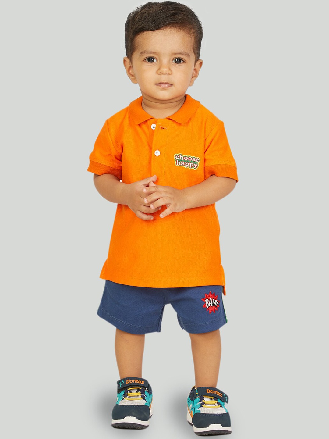 

Zalio Boys Orange & Blue Pure Cotton T-shirt with Shorts