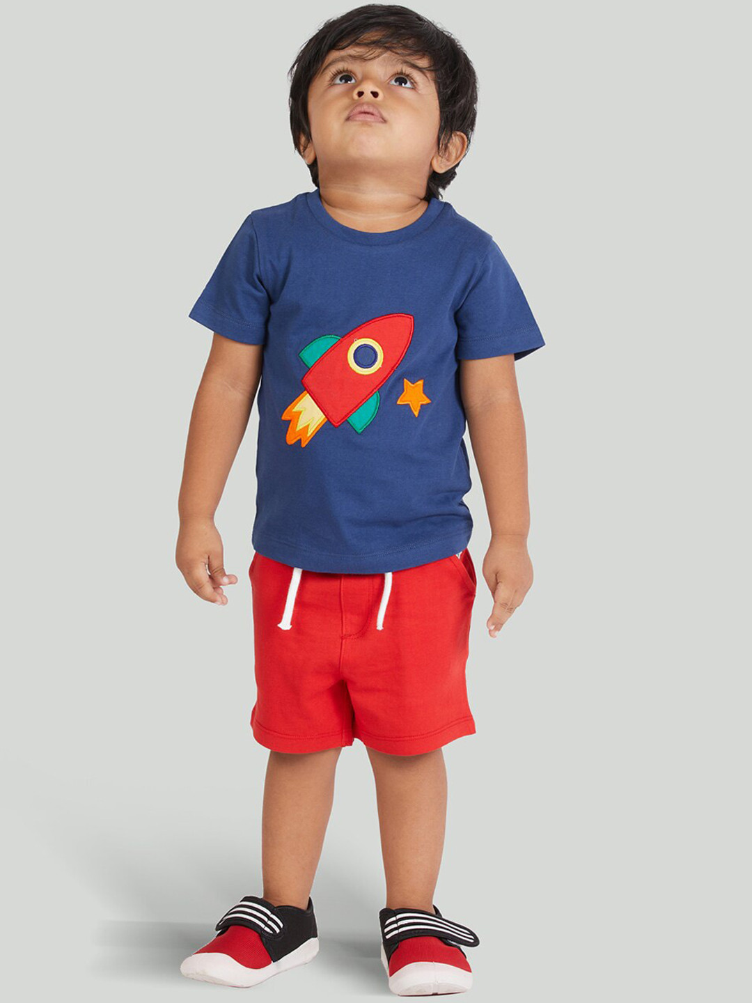 

Zalio Boys Blue & Red Printed Pure Cotton T-shirt with Shorts