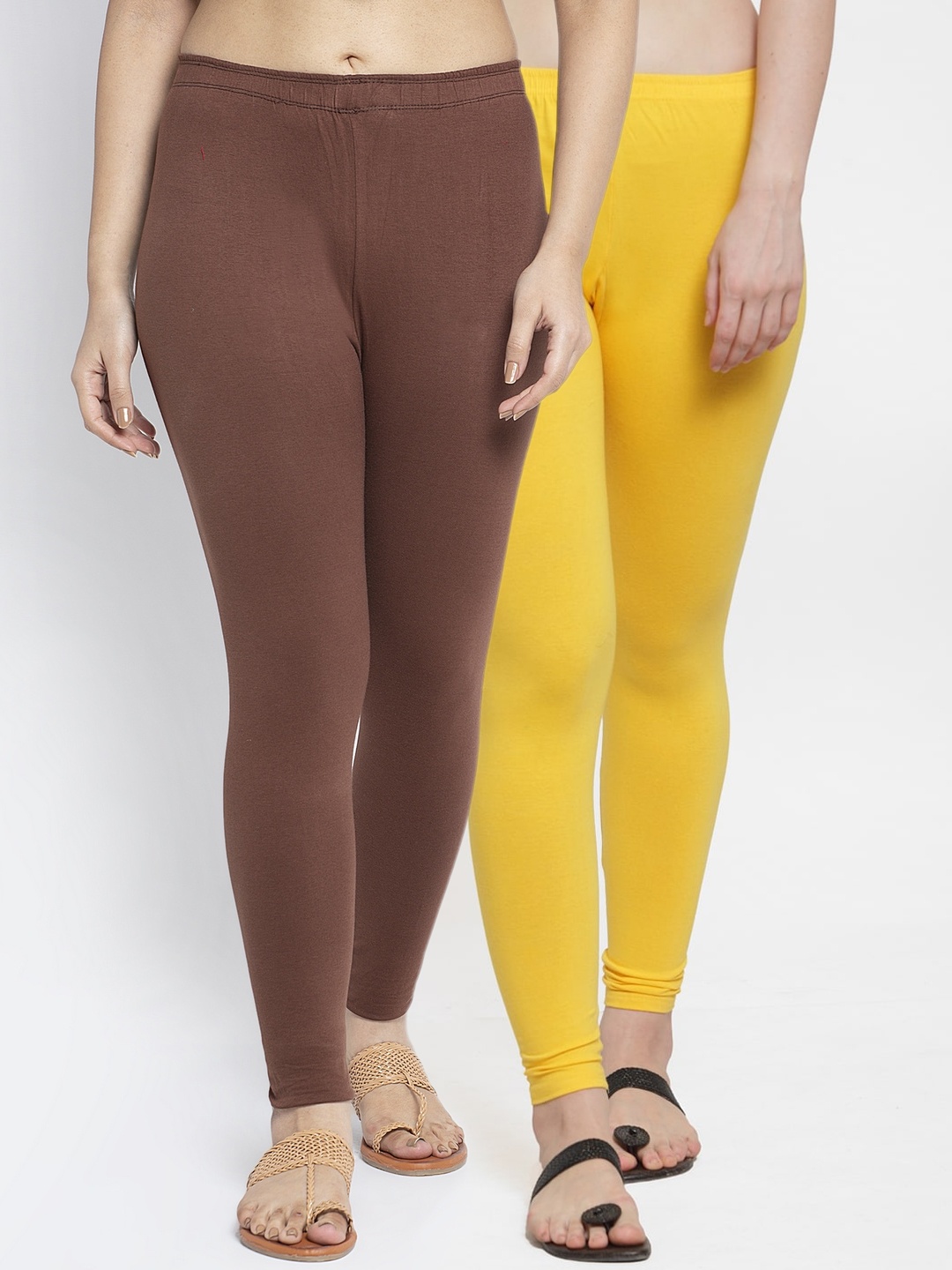 

Jinfo Women Pack Of 2 Solid Ankle-Length Leggings, Yellow