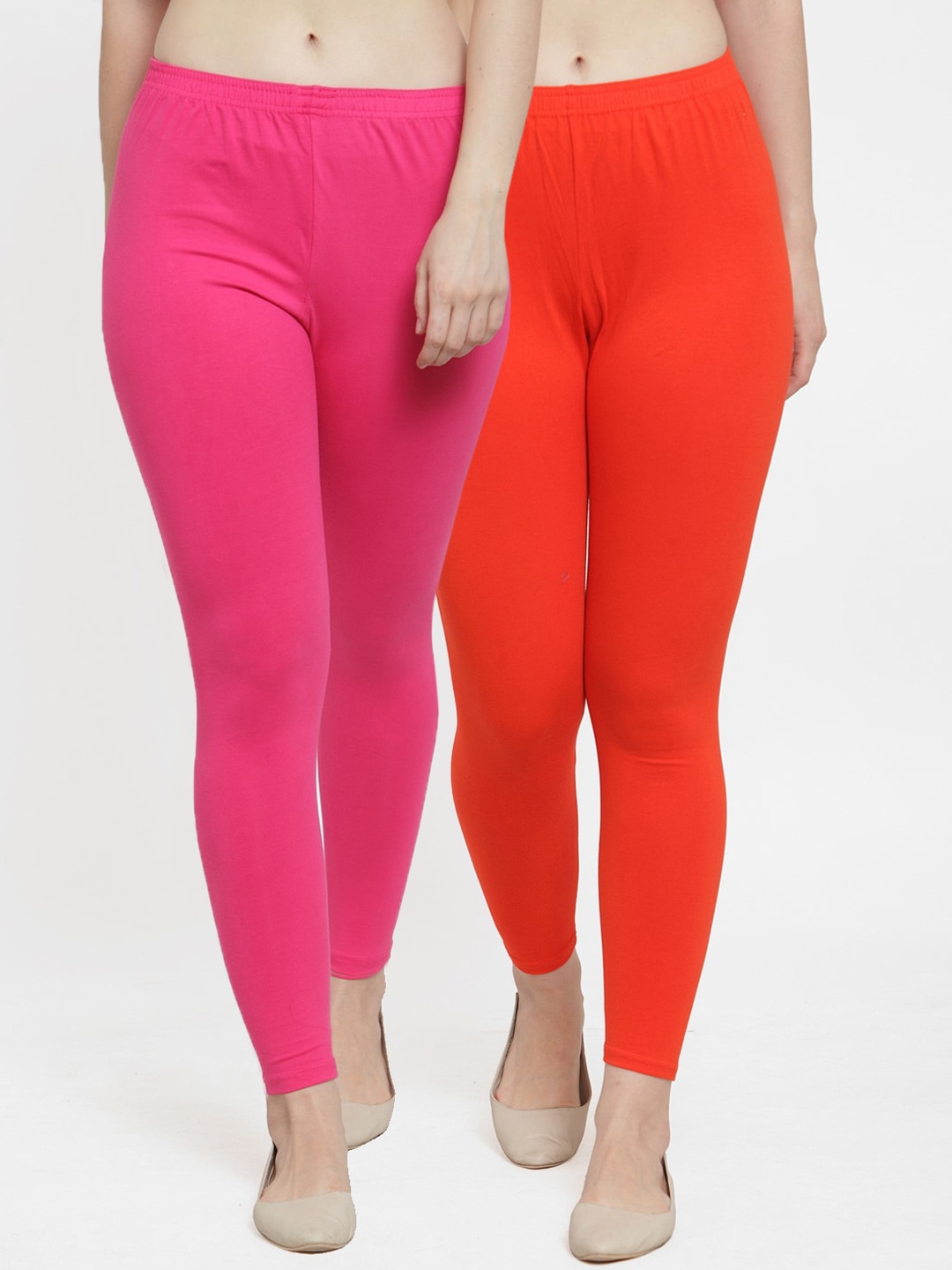 

Jinfo Women Pack Of 2 Solid Ankle-Length Leggings, Pink