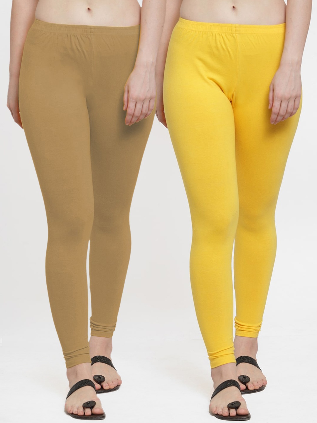 

Jinfo Women Pack Of 2 Solid Ankle-Length Leggings, Yellow