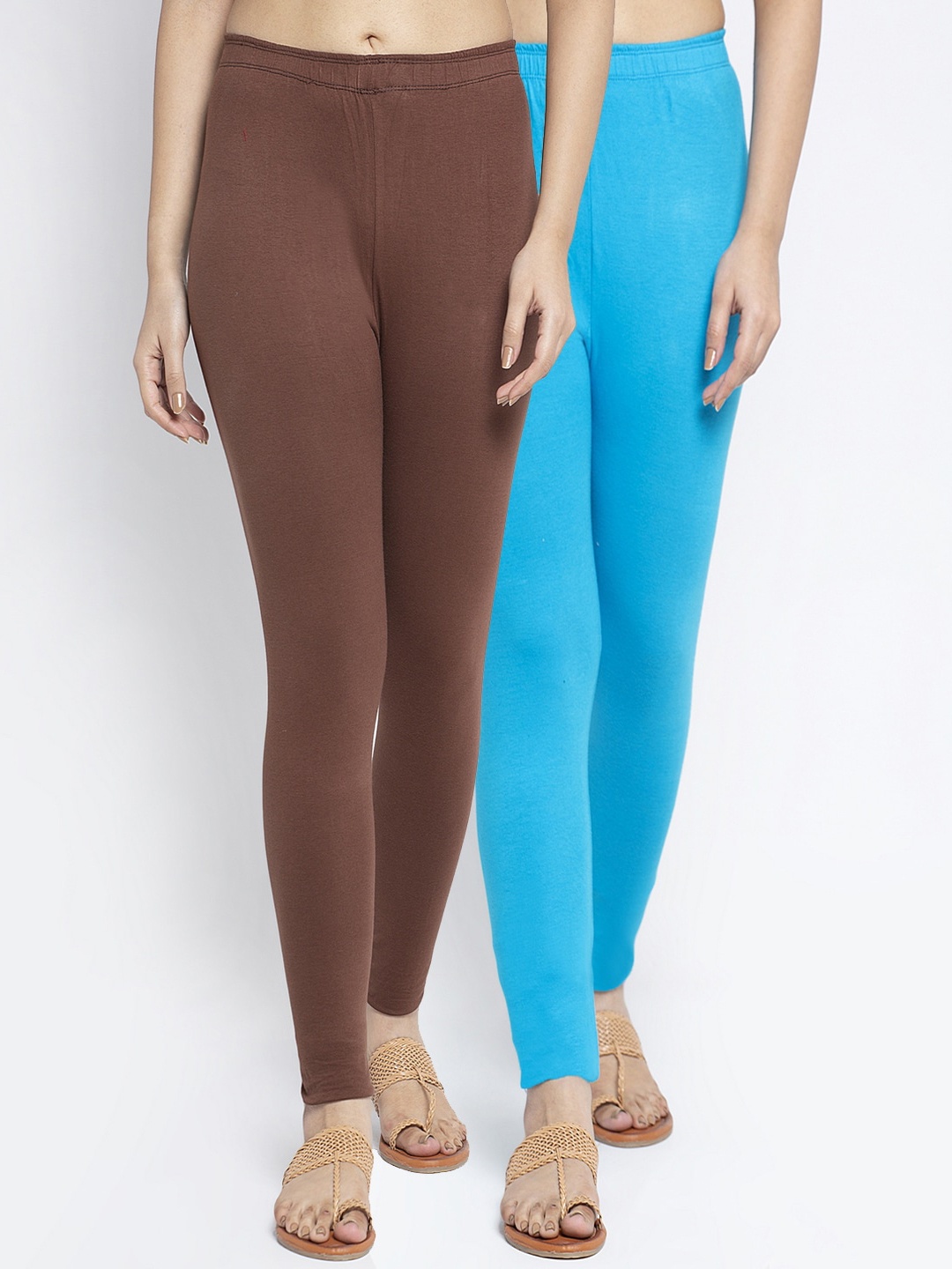 

Jinfo Women Pack Of 2 Solid Ankle-Length Leggings, Brown