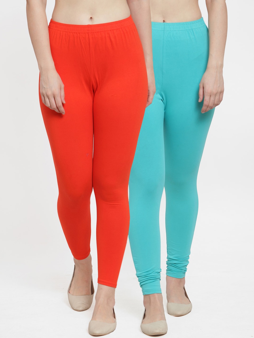 

Jinfo Women Pack Of 2 Solid Ankle-Length Leggings, Orange