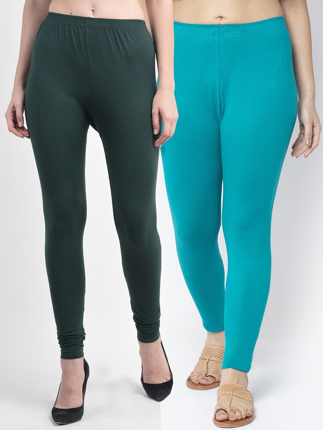 

Jinfo Women Pack Of 2 Solid Ankle-Length Leggings, Green