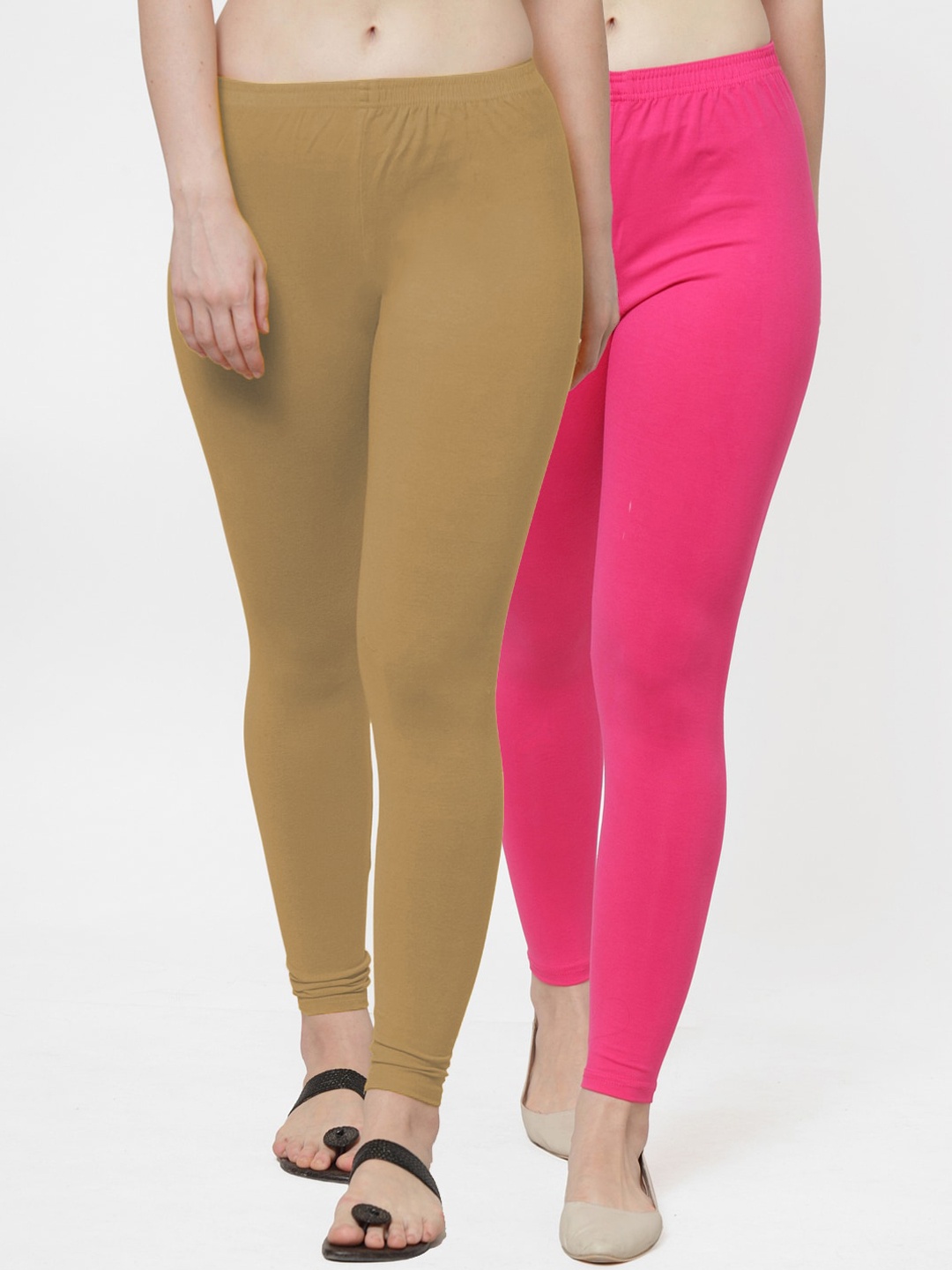 

Jinfo Women Pack Of 2 Solid Ankle-Length Leggings, Pink