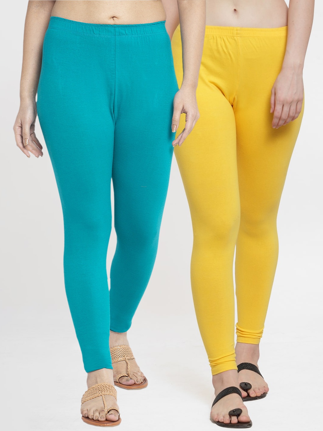 

Jinfo Women Pack Of 2 Solid Ankle-Length Leggings, Yellow
