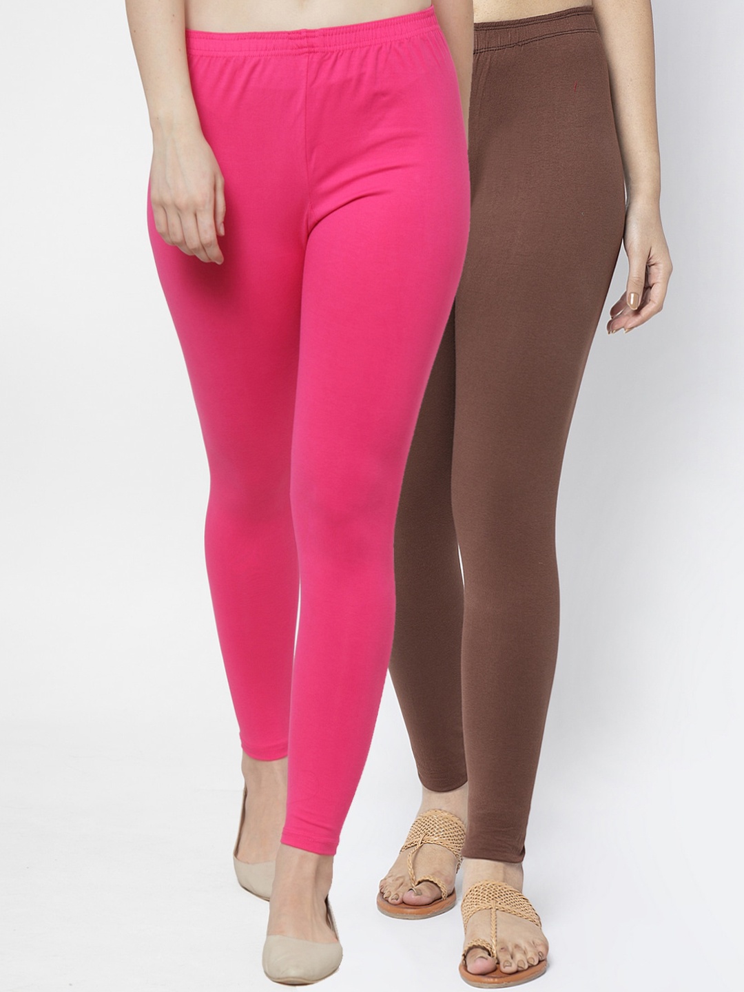 

Jinfo Women Pack Of 2 Solid Ankle-Length Leggings, Pink