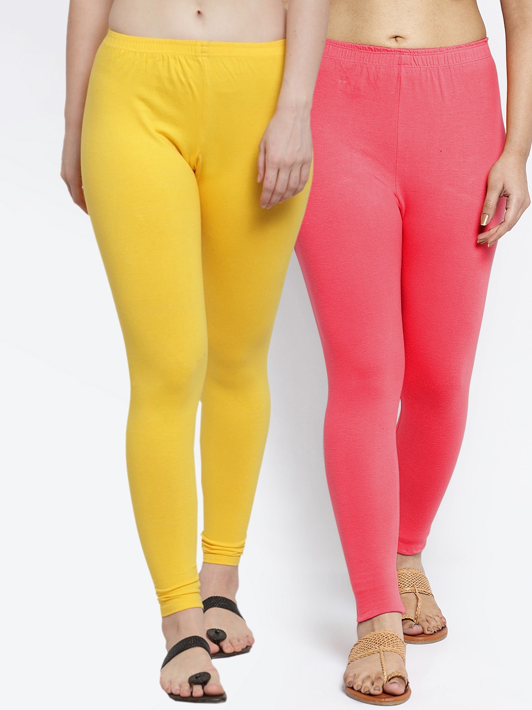 

Jinfo Women Pack Of 2 Solid Ankle-Length Leggings, Yellow