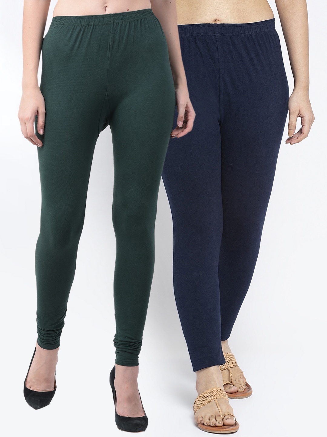 

Jinfo Women Pack Of 2 Solid Ankle-Length Leggings, Green