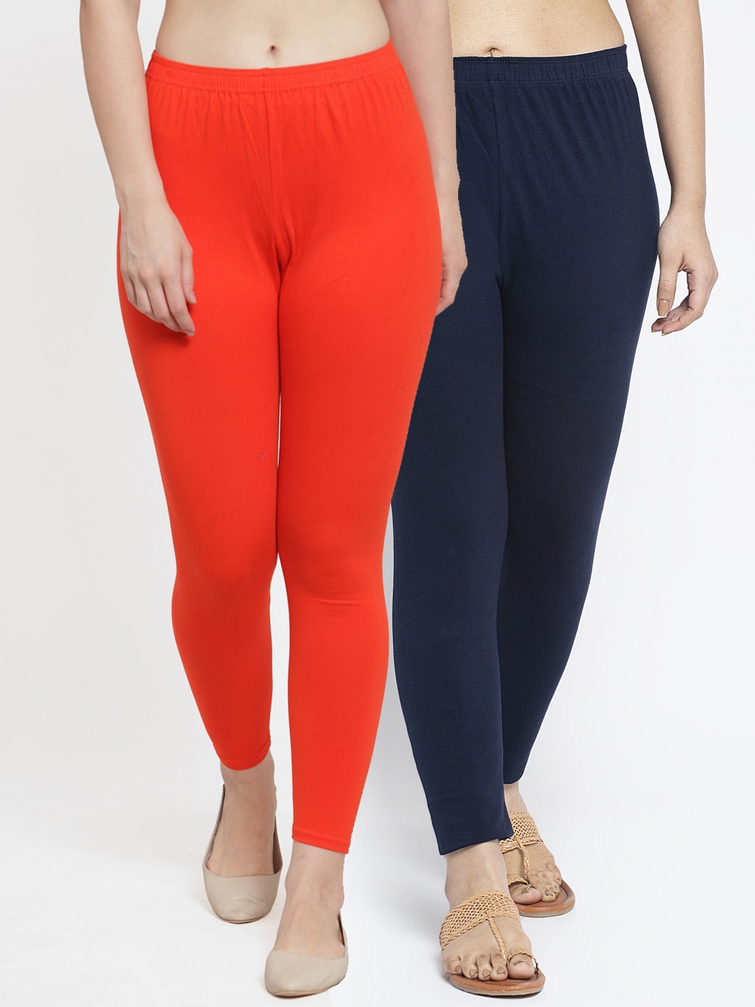 

Jinfo Women Pack Of 2 Solid Ankle-Length Leggings, Orange