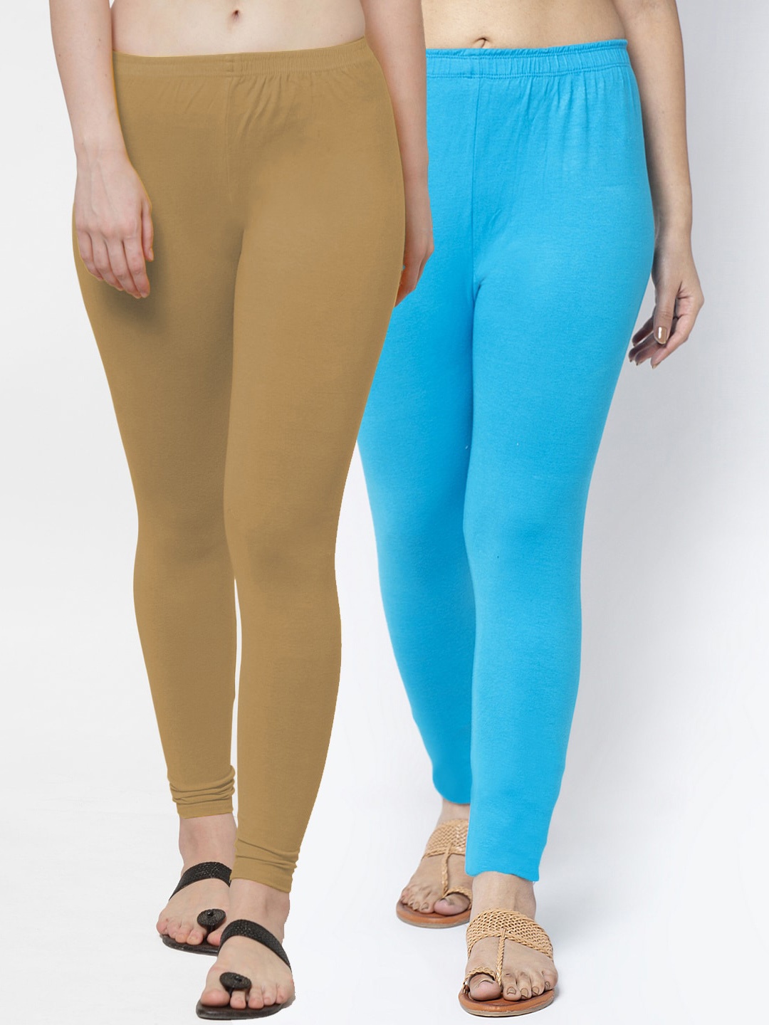 

Jinfo Women Pack Of 2 Solid Ankle-Length Leggings, Beige
