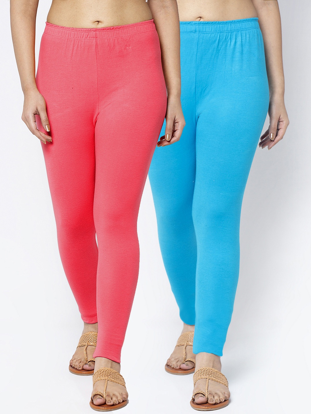 

Jinfo Women Pack Of 2 Solid Ankle-Length Leggings, Peach