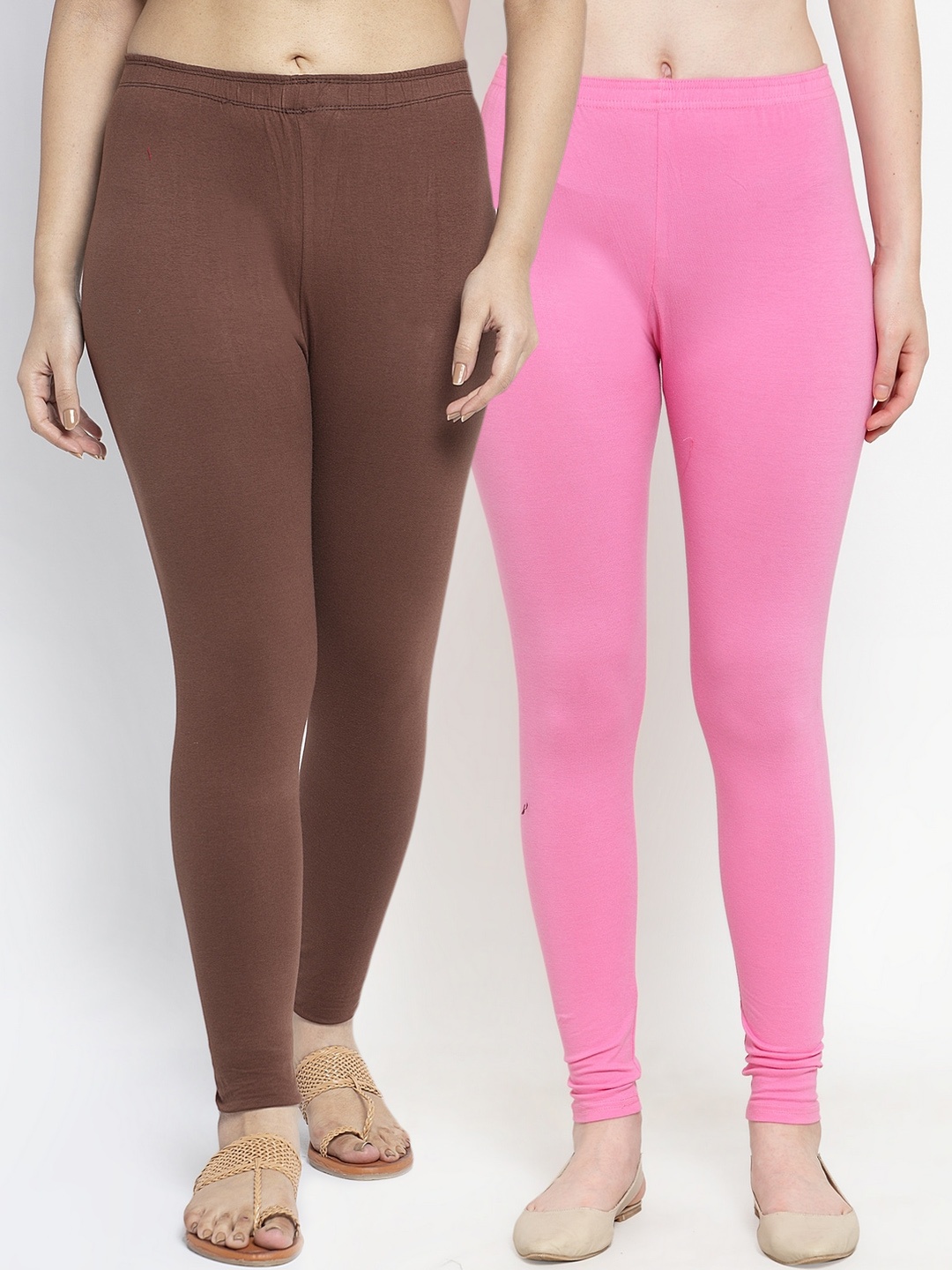 

Jinfo Women Pack Of 2 Solid Ankle-Length Leggings, Pink