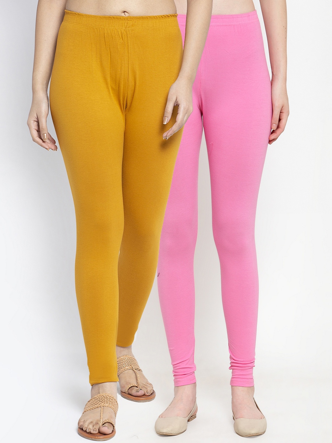 

Jinfo Women Pack Of 2 Solid Ankle-Length Leggings, Pink