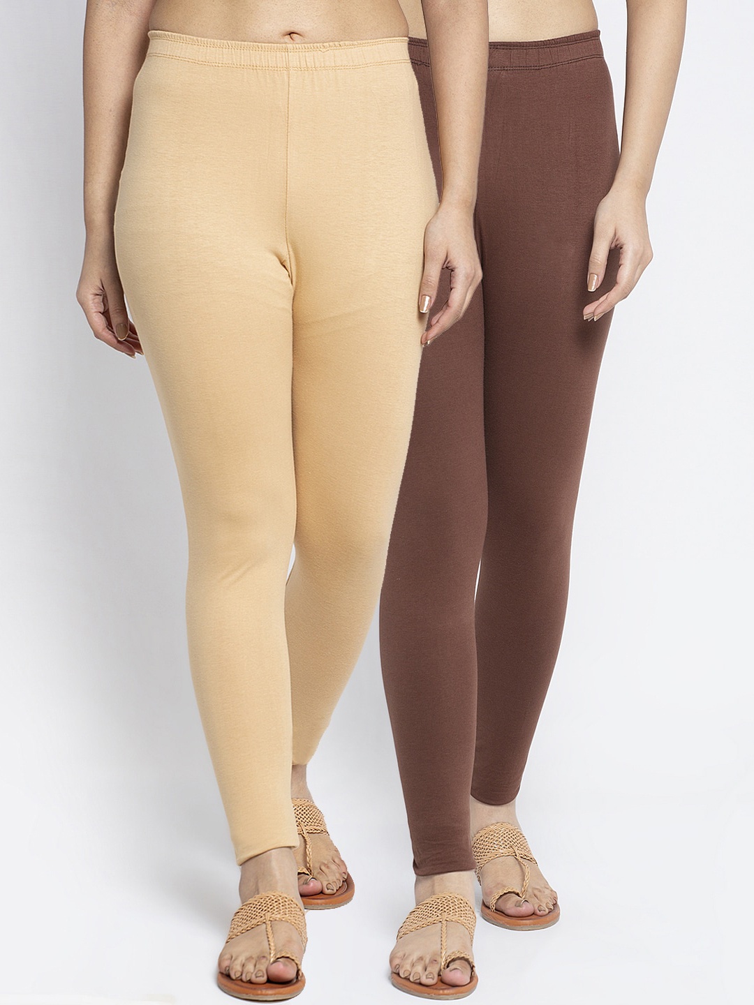 

Jinfo Women Pack Of 2 Solid Ankle-Length Leggings, Beige