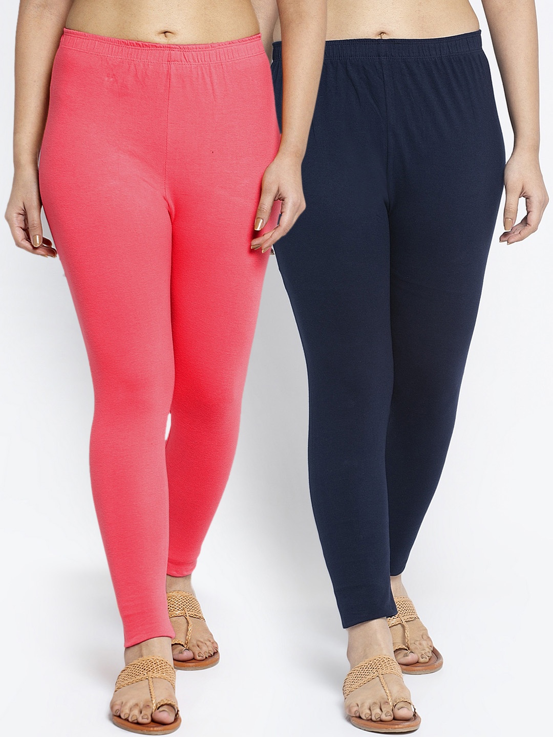 

Jinfo Women Pack Of 2 Solid Ankle-Length Leggings, Navy blue