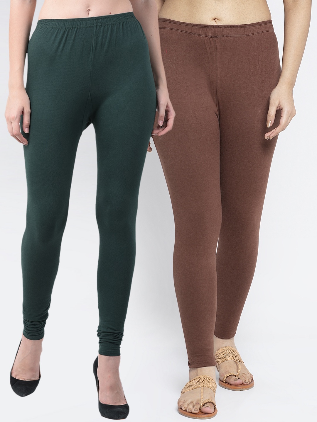 

Jinfo Women Pack Of 2 Solid Ankle-Length Leggings, Green