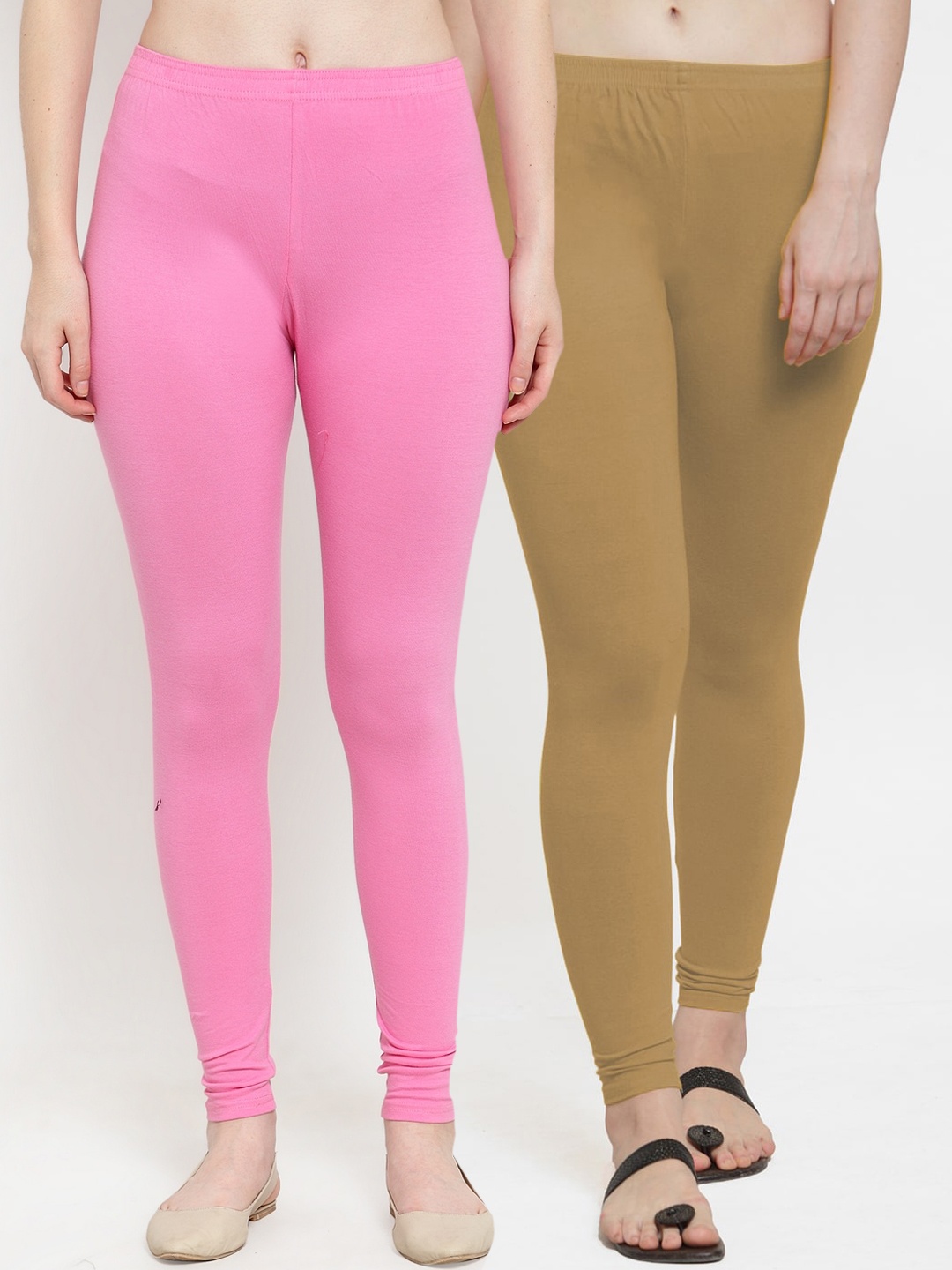 

Jinfo Women Pack Of 2 Solid Ankle-Length Leggings, Pink