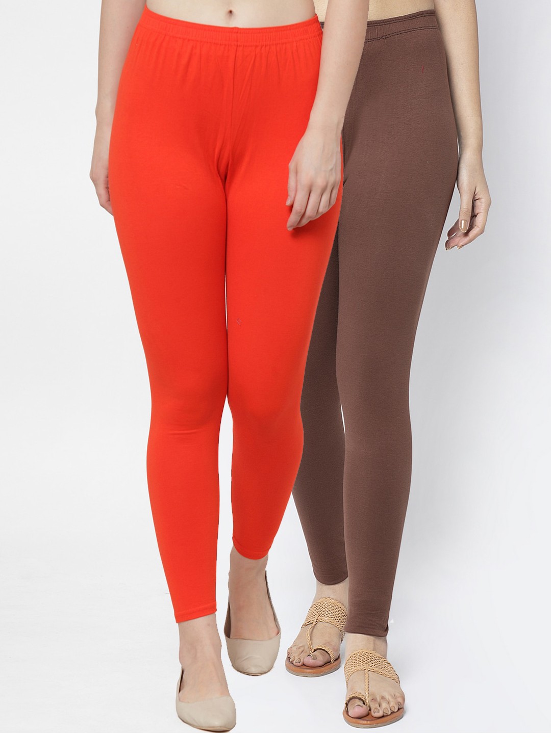 

Jinfo Women Pack Of 2 Solid Ankle-Length Leggings, Orange