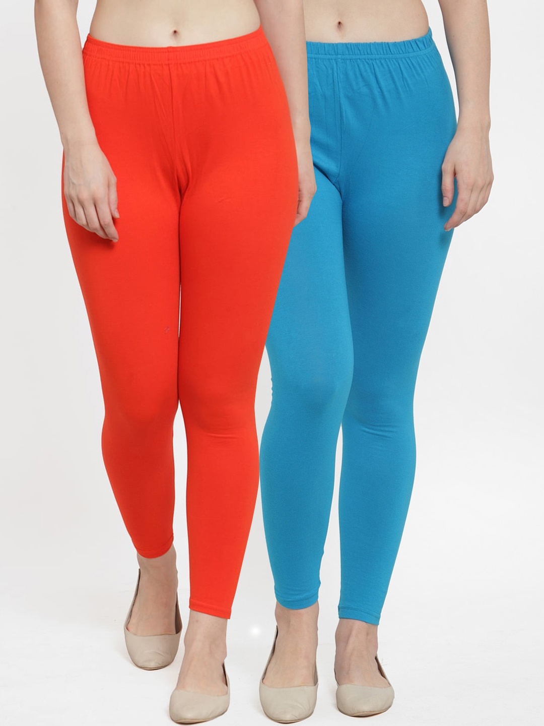 

Jinfo Women Pack Of 2 Solid Ankle-Length Leggings, Orange