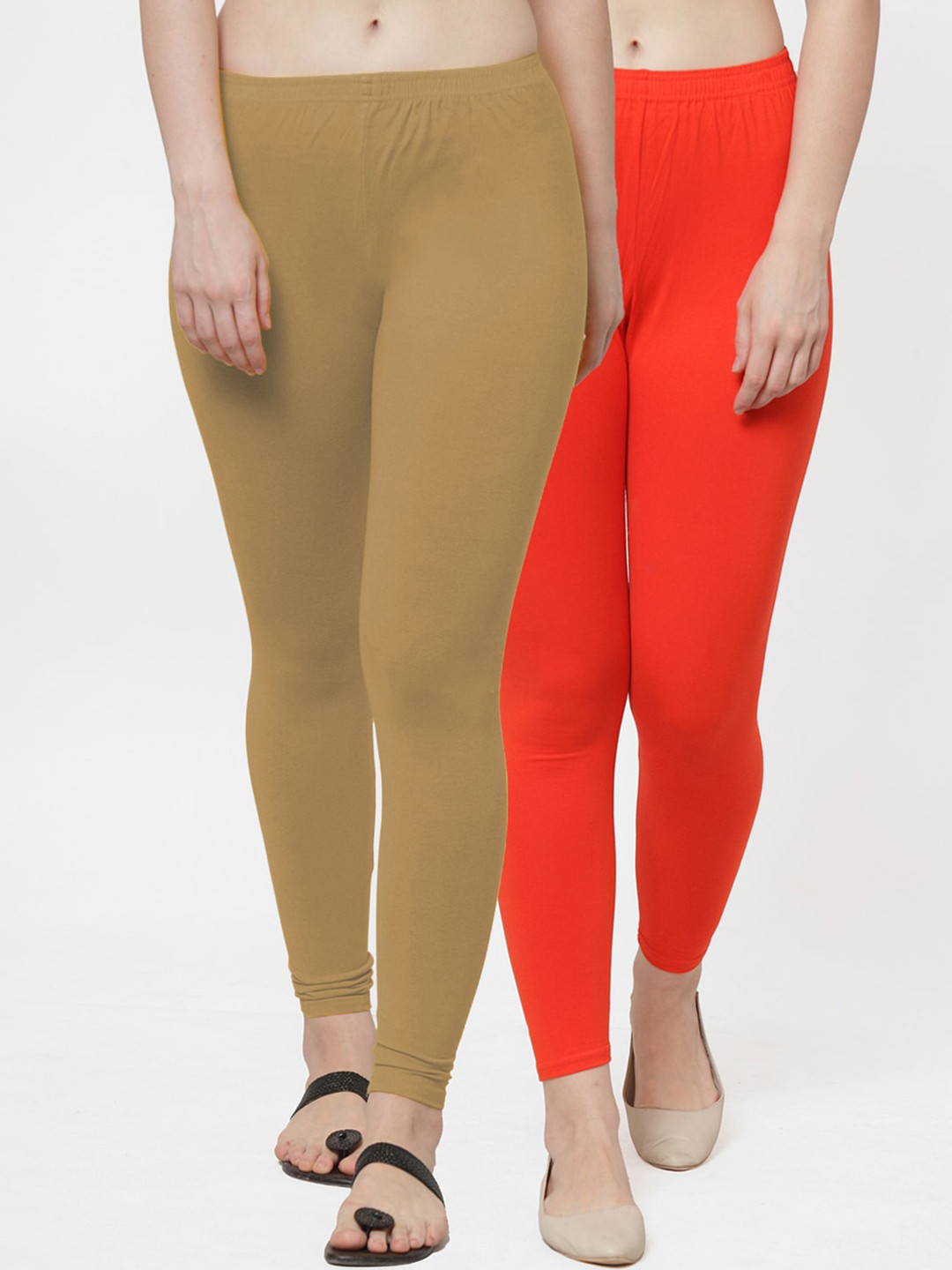 

Jinfo Women Pack Of 2 Solid Ankle-Length Leggings, Orange