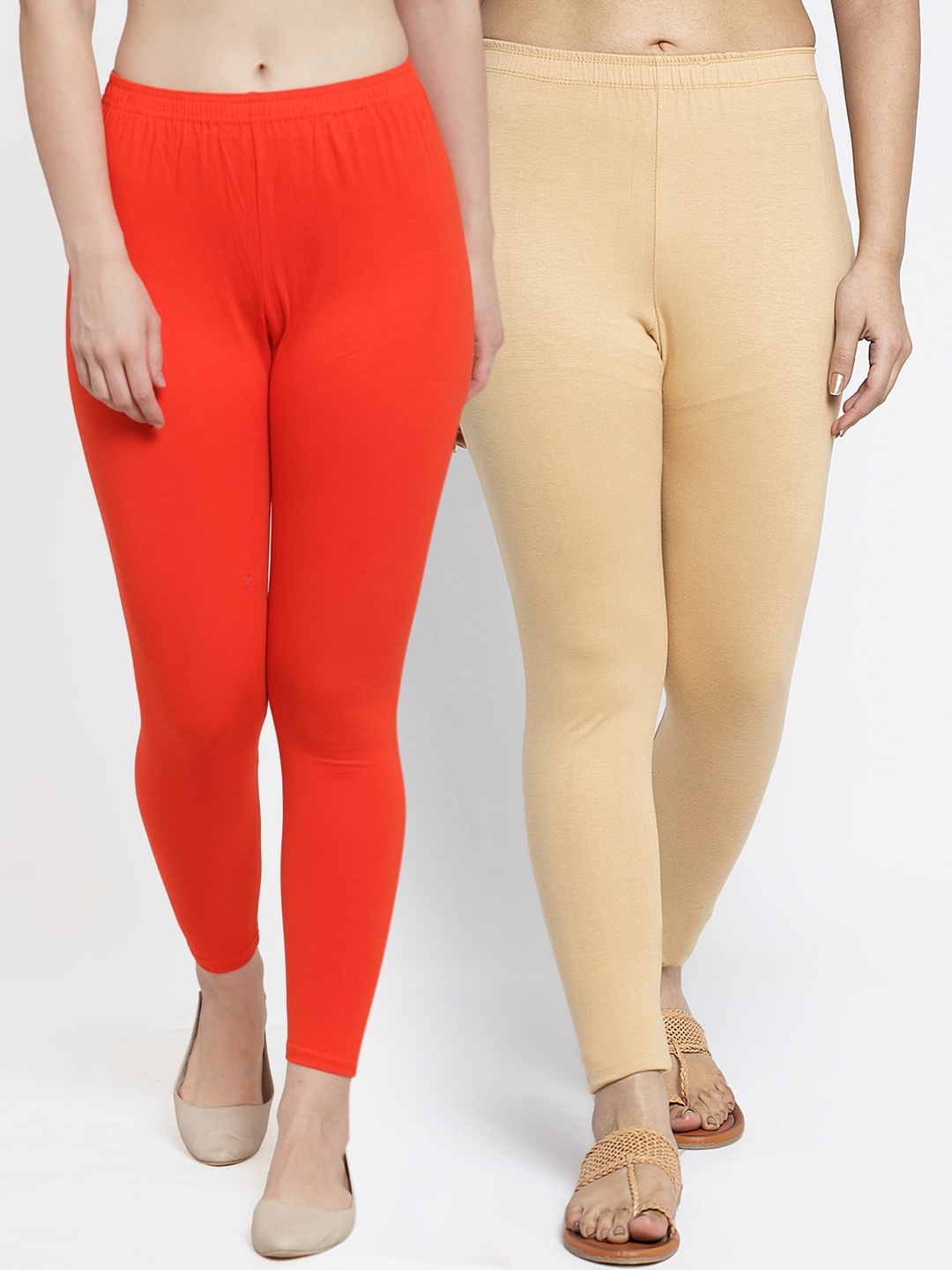 

Jinfo Women Pack Of 2 Solid Ankle-Length Leggings, Orange