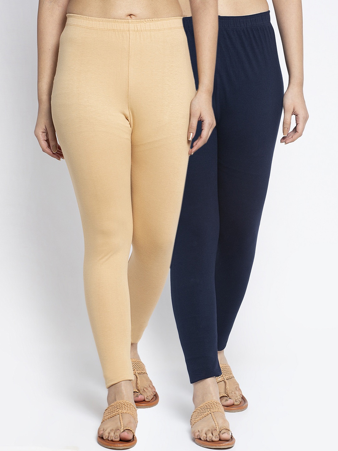 

Jinfo Women Pack Of 2 Solid Ankle-Length Leggings, Beige