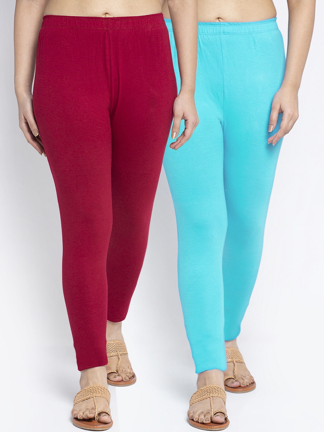 

Jinfo Women Pack Of 2 Solid Ankle-Length Leggings, Maroon