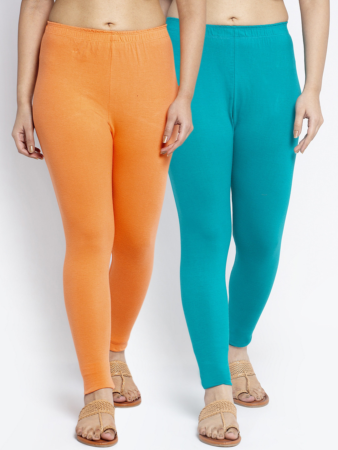 

Jinfo Women Pack Of 2 Solid Ankle-Length Leggings, Orange